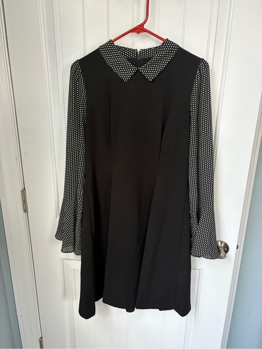 Andrew Marc Black Dress with Polka Dot Collar and Sleeves
